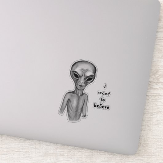 Graue Alien, ich wollte, Sticker zu glauben (Detail)