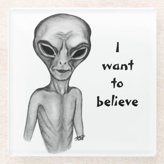 Graue Alien, ich wollte zu glauben Glasuntersetzer (Vorderseite)