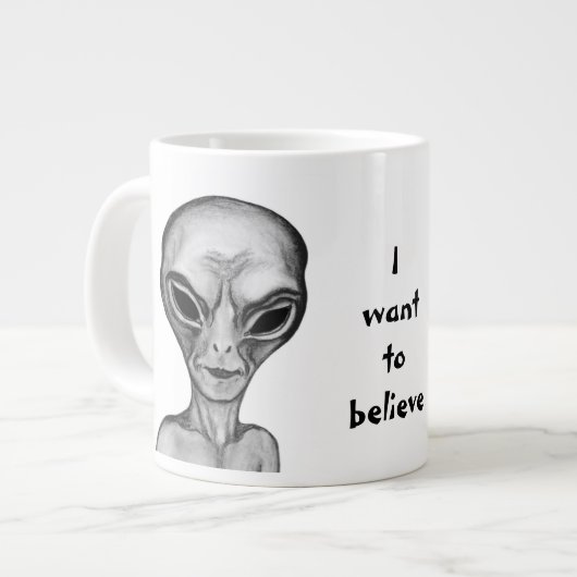 Graue Alien, ich wollte zu glauben Jumbo-Tasse (Vorderseite Links)