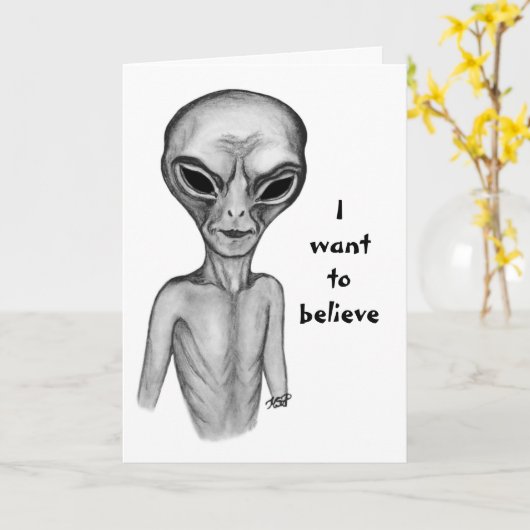 Graue Alien, ich wollte zu glauben Karte (Gelbe Blume)