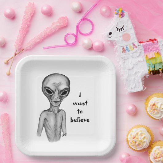 Graue Alien, ich wollte zu glauben Pappteller (Party)
