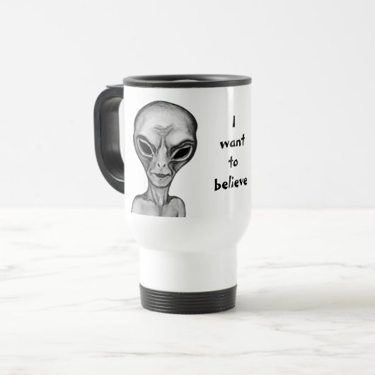 Graue Alien, ich wollte zu glauben Reisebecher (Vorderseite Links)