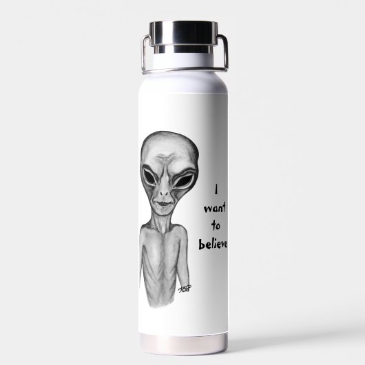 Graue Alien, ich wollte zu glauben Trinkflasche (Rückseite)