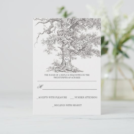 Graue alte Baum rustikale Hochzeit RSVP Karten (Stehend Vorderseite)
