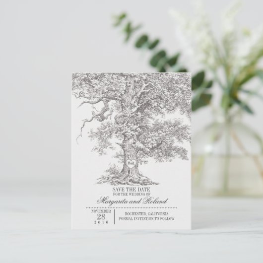 graue, alte Eiche Save the Date Postkarten (Stehend Vorderseite)