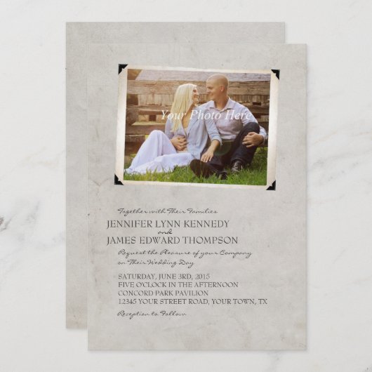 Graue Alte Foto Album Page Hochzeit Einladungen (Vorne/Hinten)