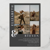 Graue Ampere und 4 Foto Grid Hochzeit Folieneinladung (Vorderseite)
