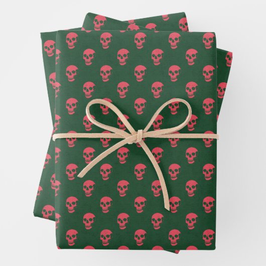 Graue anatomische Schädel-Punkte rosa grün Geschenkpapier Set (Beispiel)