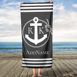 Graue Ankerstreifen Anker Handtuch Badehandtuch