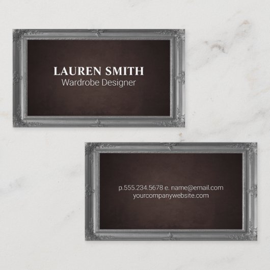 Graue antike Rahmen | Braune Textur Visitenkarte (Vorne/Hinten)