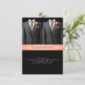 Graue Anzüge Pfirsichfarben Rose & Krawatte Einladung (Stehend Vorderseite)