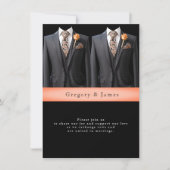 Graue Anzüge Pfirsichfarben Rose & Krawatte Einladung (Vorderseite)