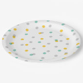 Graue Aqua und gelbe Confetti-Punkte Pappteller (Schrägansicht)