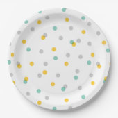 Graue Aqua und gelbe Confetti-Punkte Pappteller (Vorderseite)