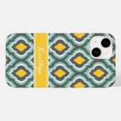 Graue Aqua und Gelbkat-marokkanisches Monogramm Case-Mate iPhone Hülle (Rückseite (Horizontal))