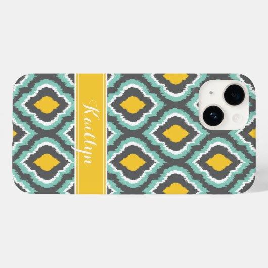 Graue Aqua und Gelbkat-marokkanisches Monogramm Case-Mate iPhone Hülle (Rückseite (Horizontal))