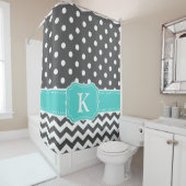 Graue aquamarine Polka-Punkt-Zickzack Duschvorhang (Beispiel)