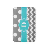 Graue aquamarine Punkt-Zickzack Badematte (Vorderseite Vertikal)