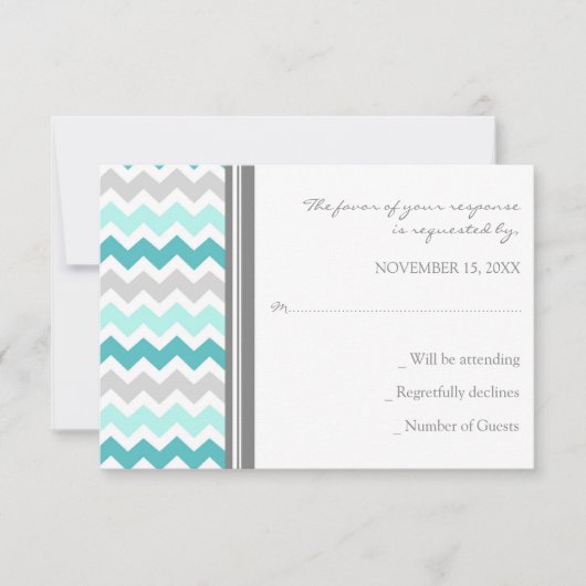 Graue Aquamarine Zickzack UAWG Wedding Card RSVP Karte (Vorderseite)
