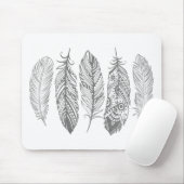 Graue Aquarell-Feder-Stammes- Druck Mousepad (Mit Mouse)