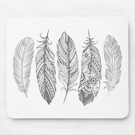 Graue Aquarell-Feder-Stammes- Druck Mousepad (Vorne)