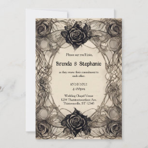 Graue Aquarell-Tintenrosen Vintage-Goth-Hochzeit Einladung
