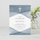 Graue Aquarellboys Taufe Einladung (Stehend Vorderseite)