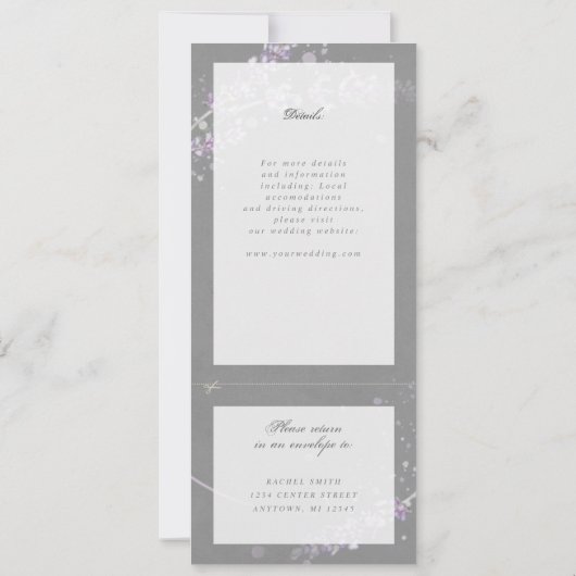 Graue Aquarelllavender Hochzeit laden w uAwg Einladung (Rückseite)