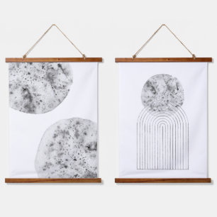 Graue Aquarellspritzen Wandteppich Mit Holzrahmen