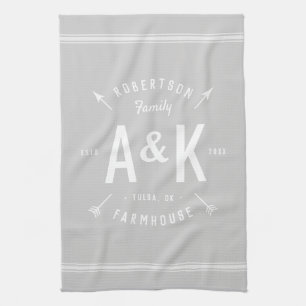 Graue Arrow Monogram Editierbare Farben Geschirrtuch
