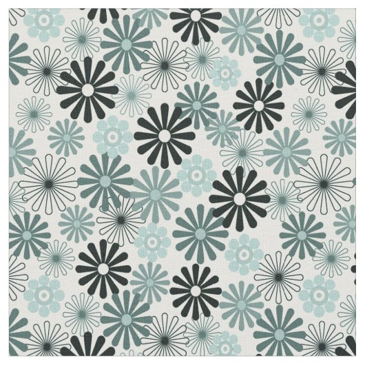 Graue Art 1960 der Blumen x des Aqua Stoff (Nahaufnahme)