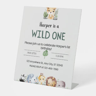 Graue Ästhetische Zootiere Geburtstagsparty Sockelschild