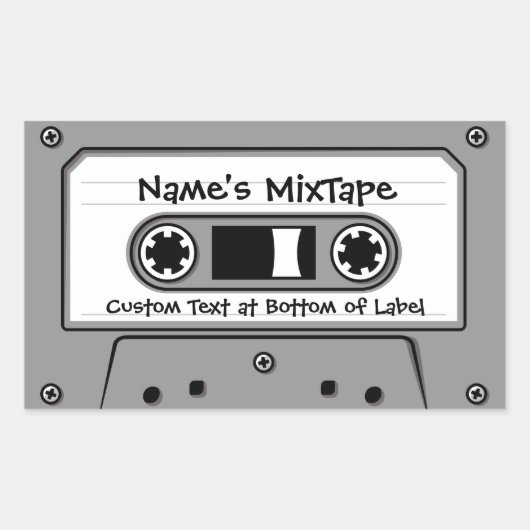 Graue Audiokassette Gestochen Rechteckiger Aufkleber (Vorderseite)