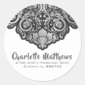 Graue auf schwarzen Wirbel Rücksendeadresse Umschl Runder Aufkleber (Vorderseite)