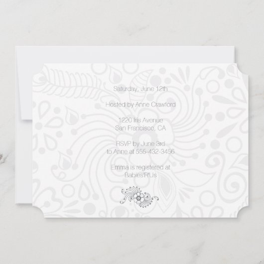 Graue Baby Elephant Dusche Einladung (Rückseite)