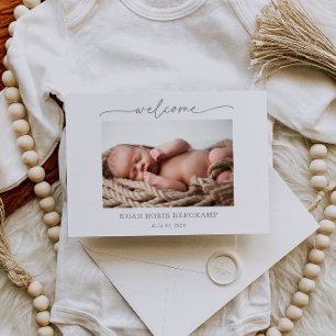 Graue Baby-Foto-Willkommens-Ankündigungskarte Einladung