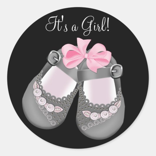 Graue Babyschuhe Pink Black Baby Shower Stickers (Vorderseite)