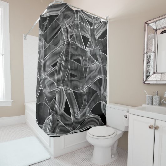 Graue, bandförmige Kurven, kontrastierte Relieflin Duschvorhang (Beispiel)