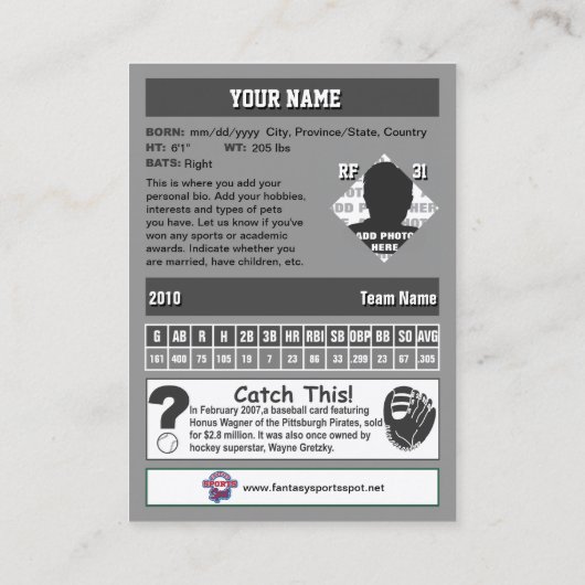 Graue Baseball-Handelskarte - Benutzerdefinierte P Telefonnummerkarte (Rückseite)