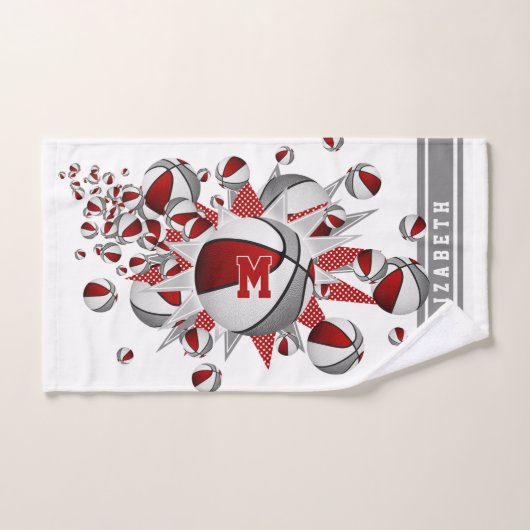 Graue Basketball-Stars mit Monogramm Handtuch (Handtuch)