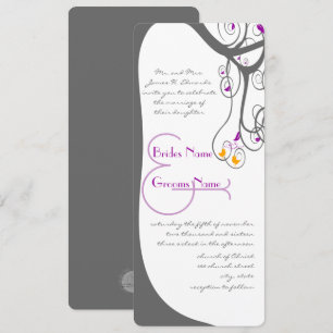 Graue Baum-Pflaume-Blatt-Liebesvögel-Hochzeitseinl Einladung