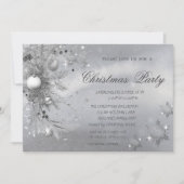 Graue Bäume Branch Balls Schneeflocken Weihnachten Einladung (Vorderseite)