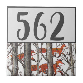 Graue Bäume Red Fox House Number Template Nature Fliese