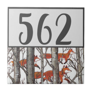 Graue Bäume Red Fox House Number Template Nature Fliese