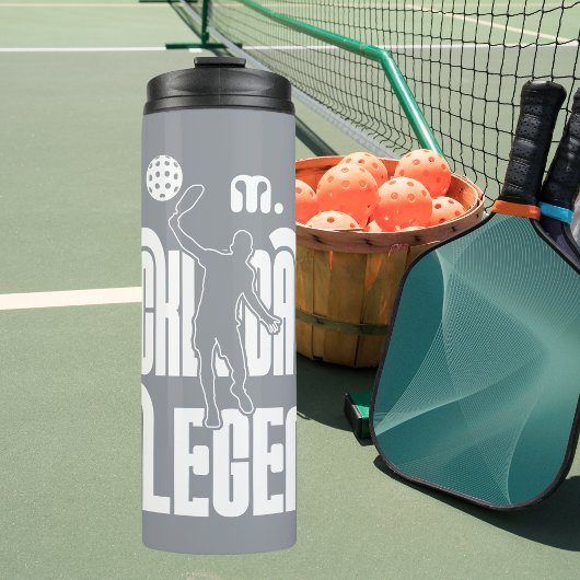 Graue, benutzerdefinierte Monogram-Pickleball-Lege Thermosbecher