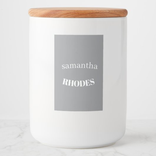 Graue benutzerdefinierte Monogramm-Minimalist Lebensmitteletikett (Vorderseite)