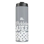 Graue, benutzerdefinierte Monogramm-Pickleball-Que Thermosbecher (Vorderseite)