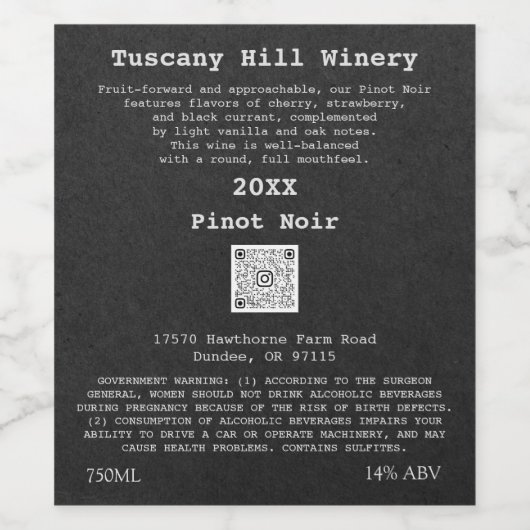 Graue benutzerdefinierte QR-Codebeschreibung Weinetikett (Einzelnes Label)