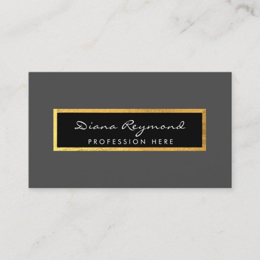 Graue berufliche Visitenkarte + Imitat Golddetails (Vorderseite)