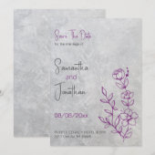 Graue Betondecke und Lila Hochzeit retten das Datu Einladung (Vorne/Hinten)